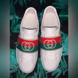 スニーカー [gucci] ACE SNEAKERS WITH WEB DETAIL Gucci White Leather Web Detail Ace Low Top Sneakers Size 37